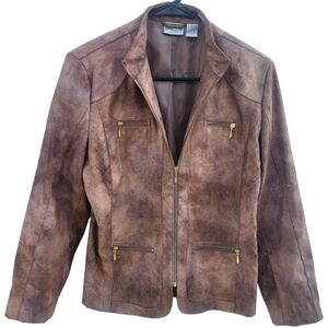 Chico's faux leather brown metallic lightweight jacket size S/4